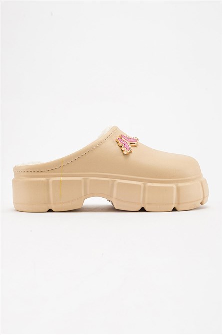 Women's Clog Slippers with Warm Lining - Beige #410899