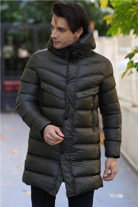 Men's Waterproof Windproof Long Hooded Jacket - Khaki #409085