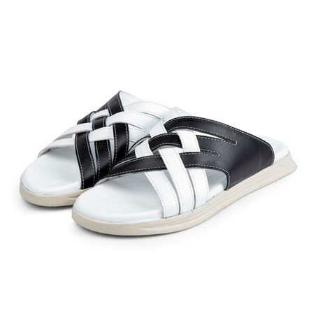 Ducavelli Men's Genuine Leather Slippers - Black-White 