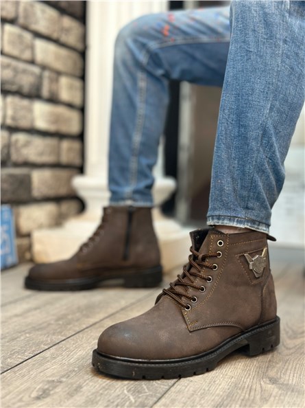 Men's Lace Up Side Zip Boots BA0080 - Brown #405522