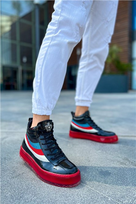 Men's Lace Up Boots CH973 - Black with Red #385138