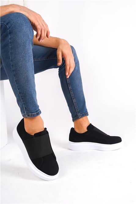 Men's Suede Casual Shoes KB-040 - Black with White #407114