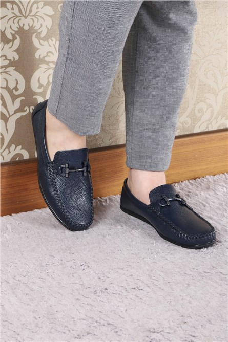 GERARDINO Men's Loafer Genuine Leather Shoes Navy Blue 3003