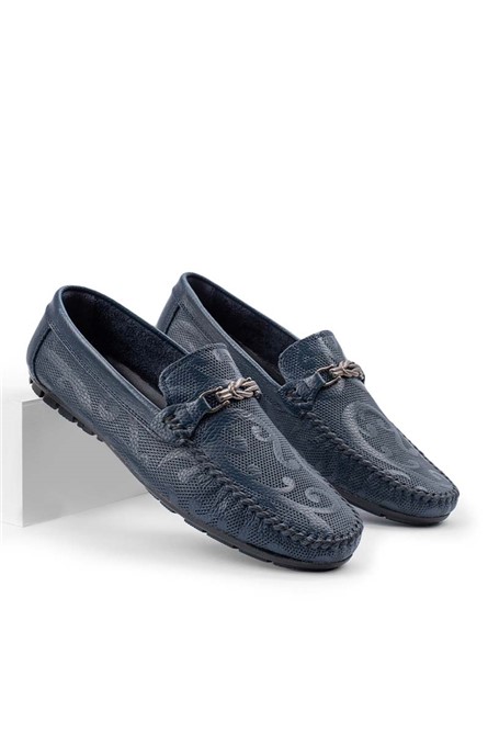 ALEXANDER GARCIA Men's Genuine Leather Moccasins - Dark Blue 20230321110