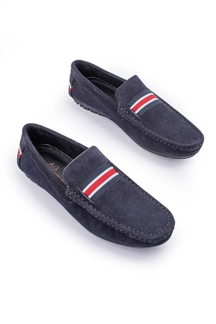 ALEXANDER GARCIA Men's Natural Suede Moccasins - Dark Blue 20230321140