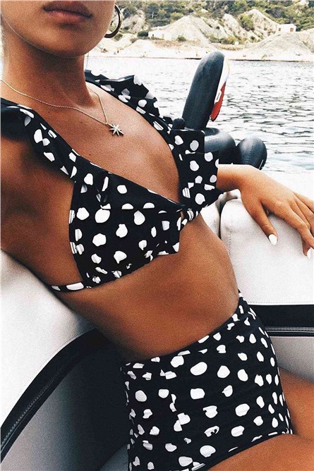 Merry See Ruffled Polka Dot High-Waisted Bikini