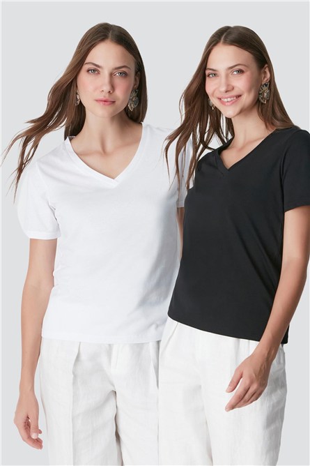 V-Neck Short Sleeve 2-Pack Basic T-Shirt 962  #451450
