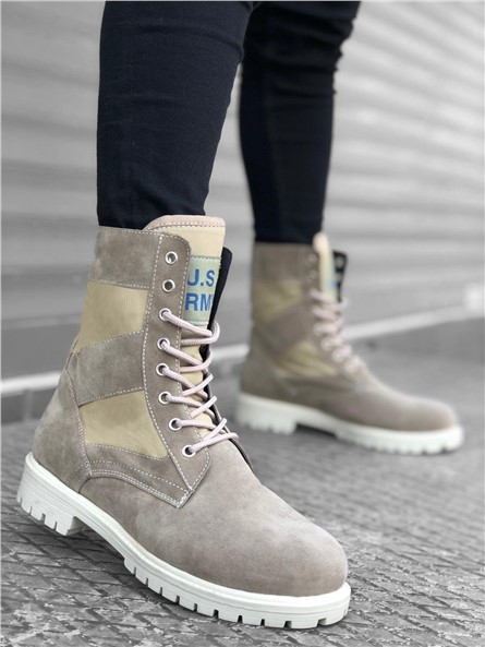 Men's Lace Up Suede Boots BA0087 - Beige #365062