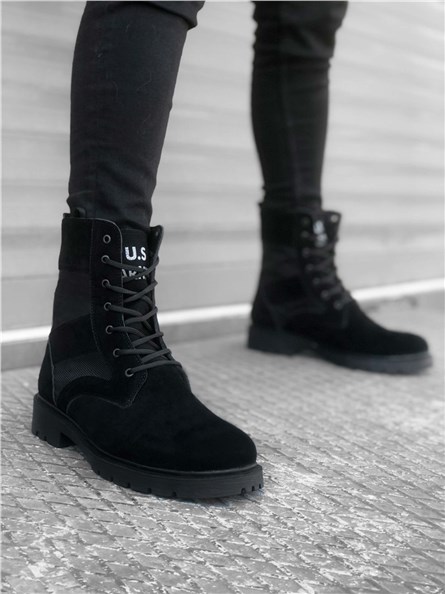 Men's suede sports boots BA0087 - Black #322173