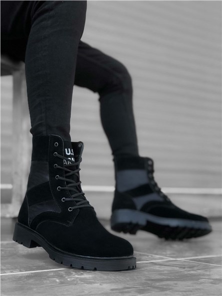 Men's suede sports boots BA0087 - Black #322173