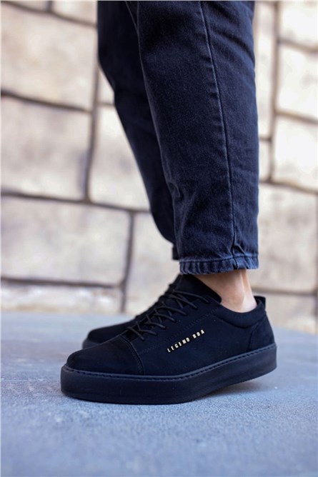 Men's casual shoes made of nubuck BA0104 - Black #322187