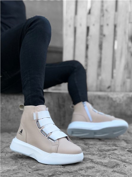 Men's Sports Boots with Elastic and Zipper BA0142 - Cream #362083