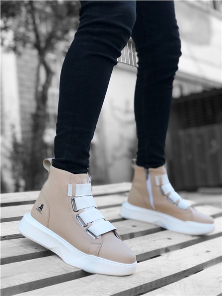 Men's Sports Boots with Elastic and Zipper BA0142 - Cream #362083