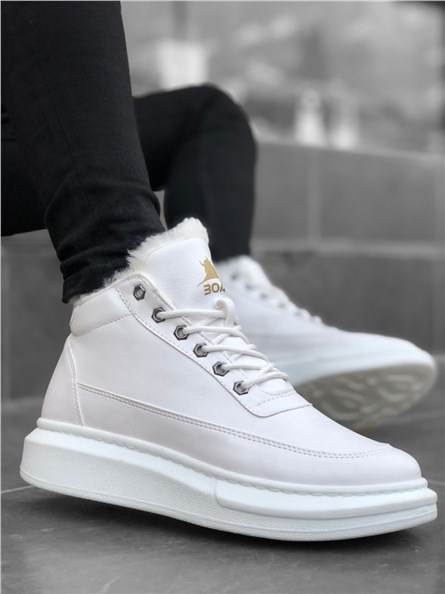 Men's sports boots with astrakhan BA0151 - White # 322279