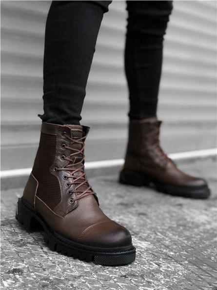 Men's leather boots BA0183 - Dark brown #323552