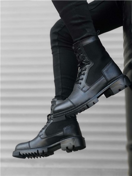 Men's leather boots BA0183 - Black # 322391