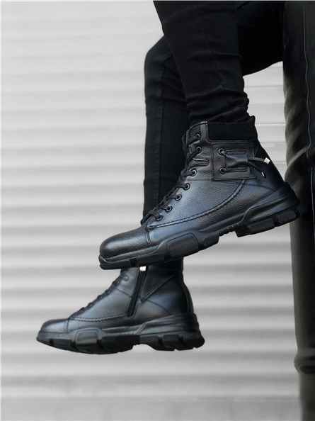 Men's leather boots BA0184 - Black #324190