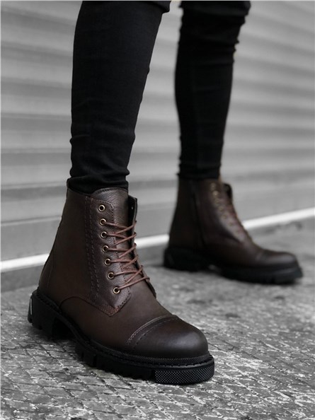 Men's leather boots BA0187 - Dark brown #323553