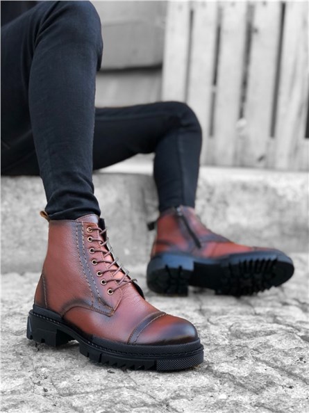 Men's Genuine Leather Lace Up Boots BA0187 - Taba #362085