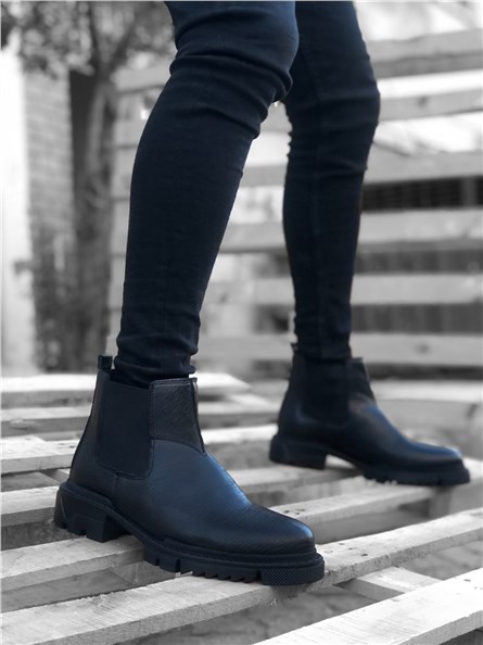 Men's Sports Boots with Side Elastics BA0214 - Black #362089
