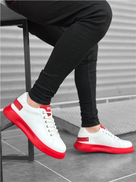 Men's Lace Up Shoes BA0222 - White with Red #367940