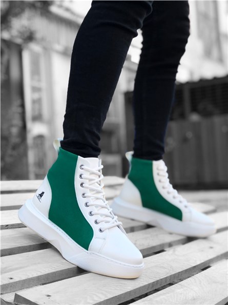 Men's Athletic Lace Up Boots BA0256 - White with Green #363101