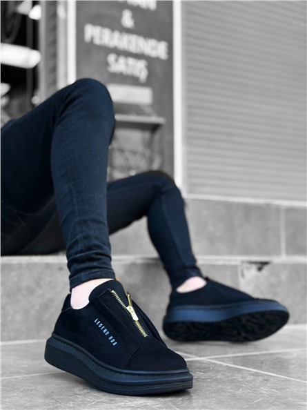 Men's Suede Zip Up Shoes BA0310 - Black #369679