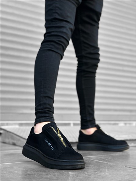 Men's Suede Zip Up Shoes BA0310 - Black #369679