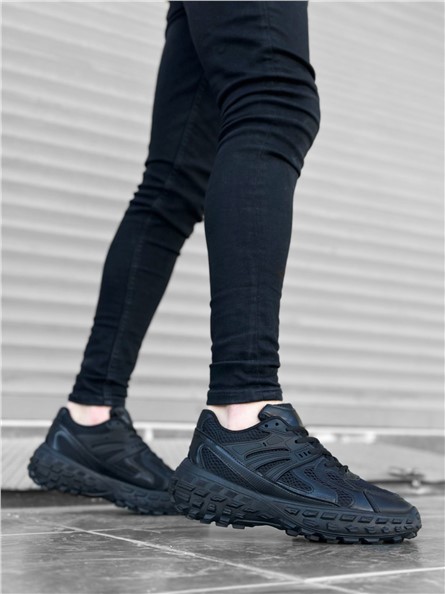 Men's Lace Up Sports Shoes BA0592 - Black #371321
