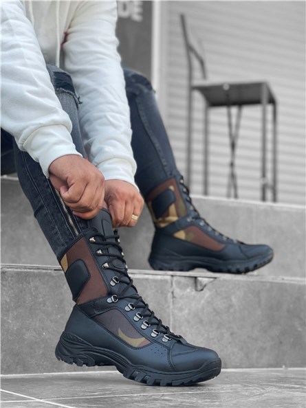 Men's Lace Up Boots BA0605 - Black Camo #362101