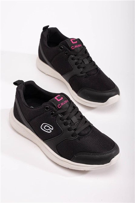Women's Lace Up Sports Shoes - Black #370752