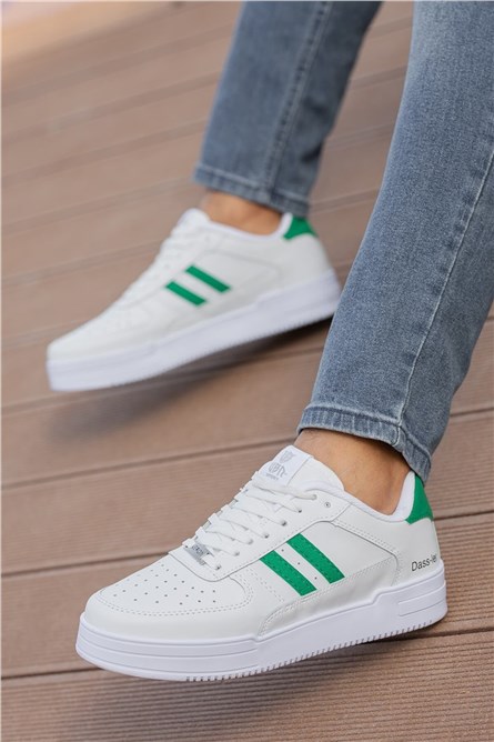 Мъжки спортни обувки с връзки - Бели със Зелен #362330 