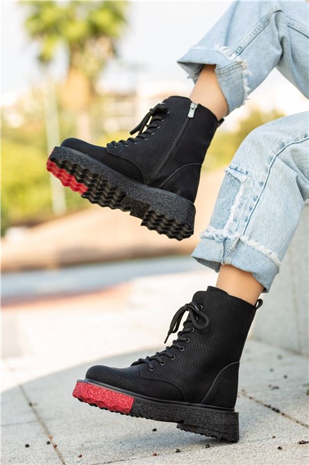 Women's Lace Up Zip Up Boots - Black #362959