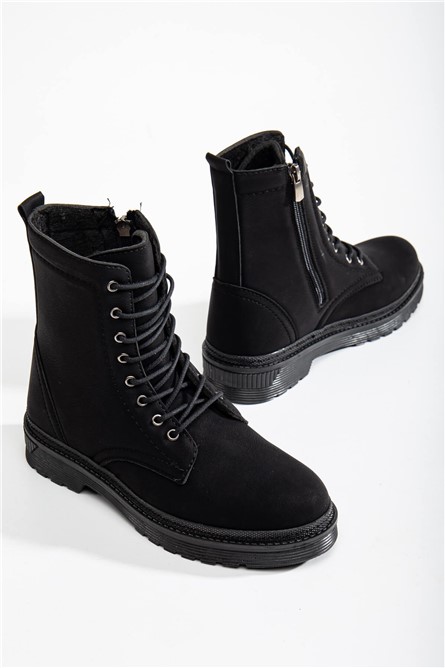 Women's Lace Up Zip Up Boots - Black #366151