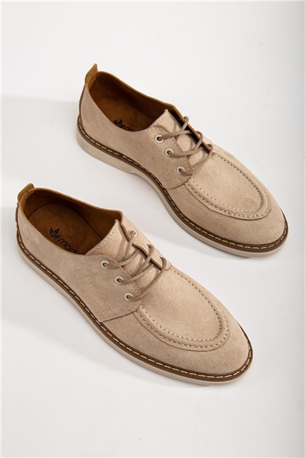 Women's Lace Up Suede Loafers - Beige #367270