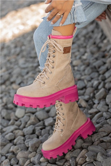 Women's Suede Sweat Boots - Beige #358772