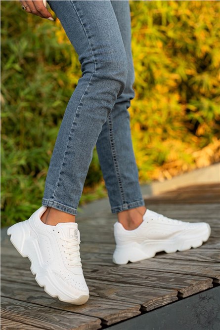 Women's Lace Up Sports Shoes - White #361546