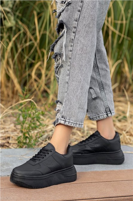 Women's Lace Up Sports Shoes - Black #362327