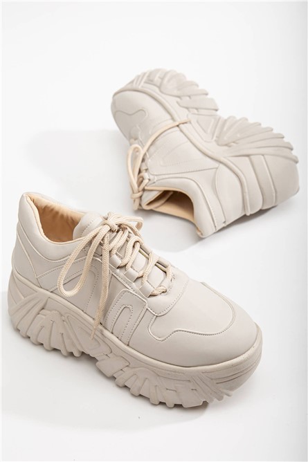 Women's Lace Up Sports Shoes - Light Beige #365879