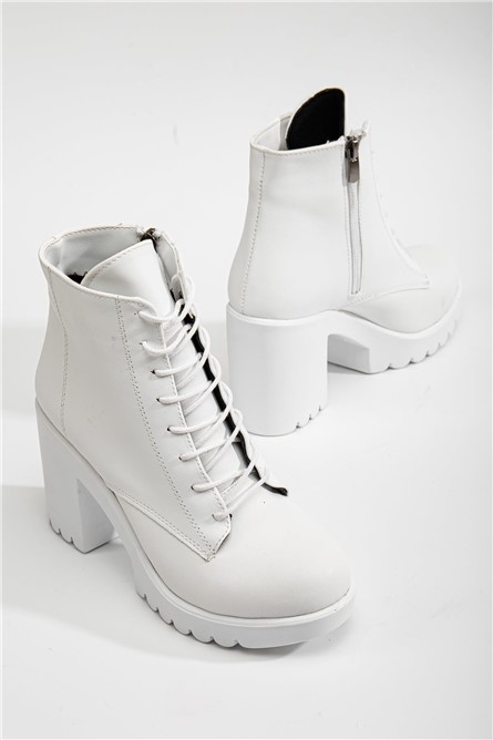 Women's Platform High Heel Boots - White #365864