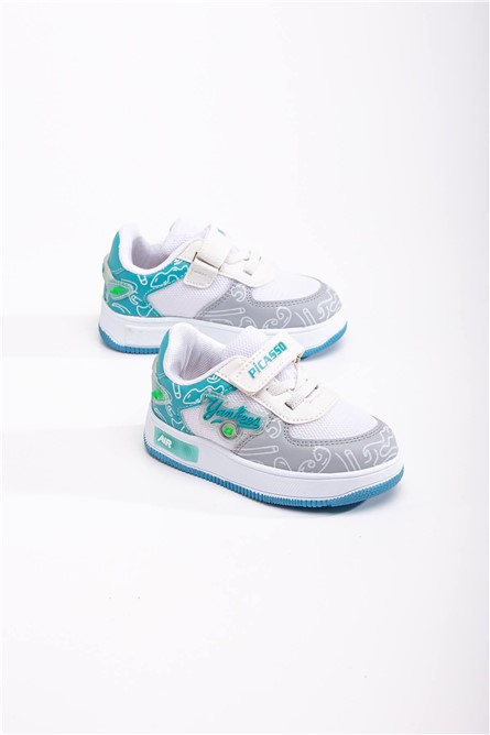Children's Sports Shoes with Velcro Closure - White with Turquoise #370839
