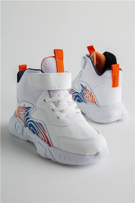 Children's sports shoes with laces and Velcro strap - White #362432
