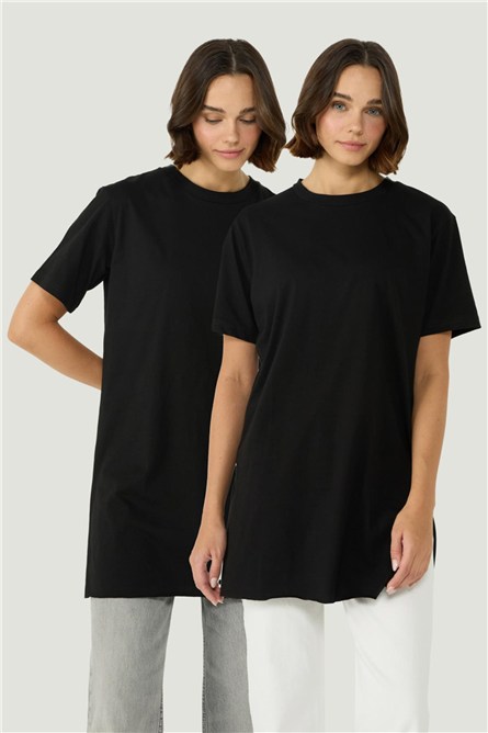 "Crew Neck Short Sleeve Slit 2-Pack Long T-Shirt 963  #451527