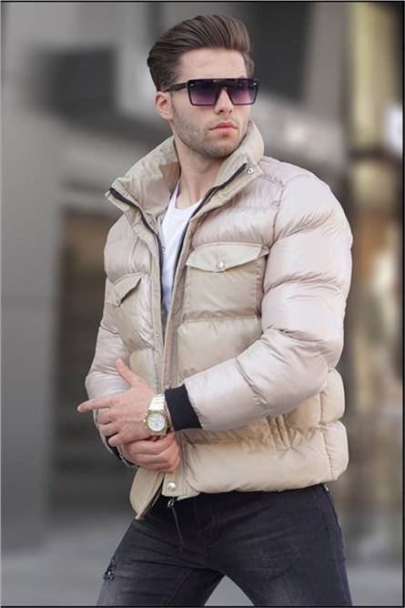 Men's jacket with straight collar and outside pockets 5741 - Beige #361338