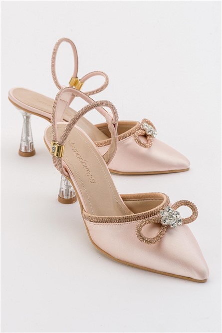 Women's elegant shoes with decorative ribbon - Beige #381896