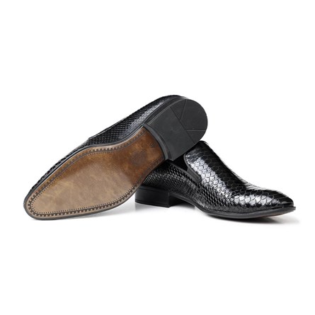 Ducavelli Men's Real Leather Embossed Shoes - Black 