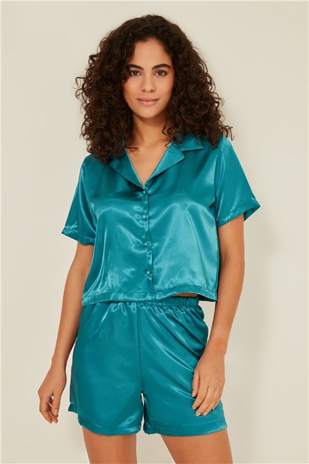 C&City 044 Women Satin Crop Pyjama Set  #450196
