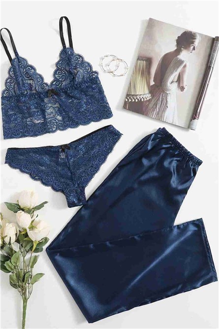 Women's 3 Piece Pajamas - Dark Blue #385780