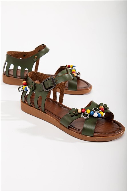 Women's Casual Beaded Sandals - Khaki #367318
