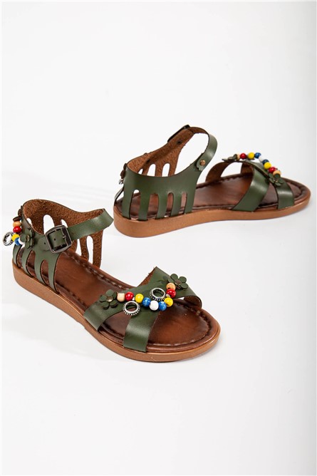 Women's Casual Beaded Sandals - Khaki #367318